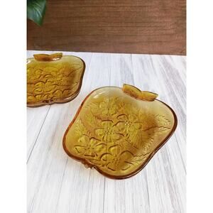 Amber Glass Apple Dishes, Set of 2, Candy Dish, Nut Bowl